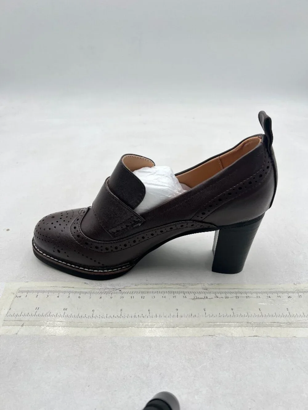YDN Saddle Brown Chunky High Heels Round Toe Oxford Loafer Shoes Slip On Loafers - Picture 2 of 8